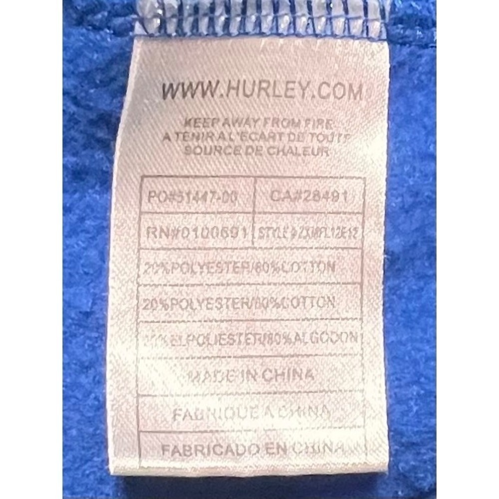Hurley Mens Blue Full Zip Graphic Logo Hoodie Sweatshirt Large 9ZXMPL12E12 EUC - Picture 4 of 8